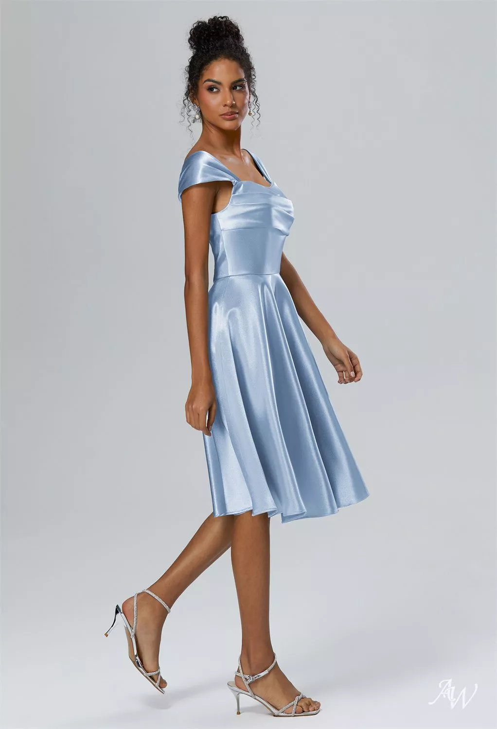 AW Yasmin Dress, Dark Navy Crystal Satin Satin Charmeuse Knee